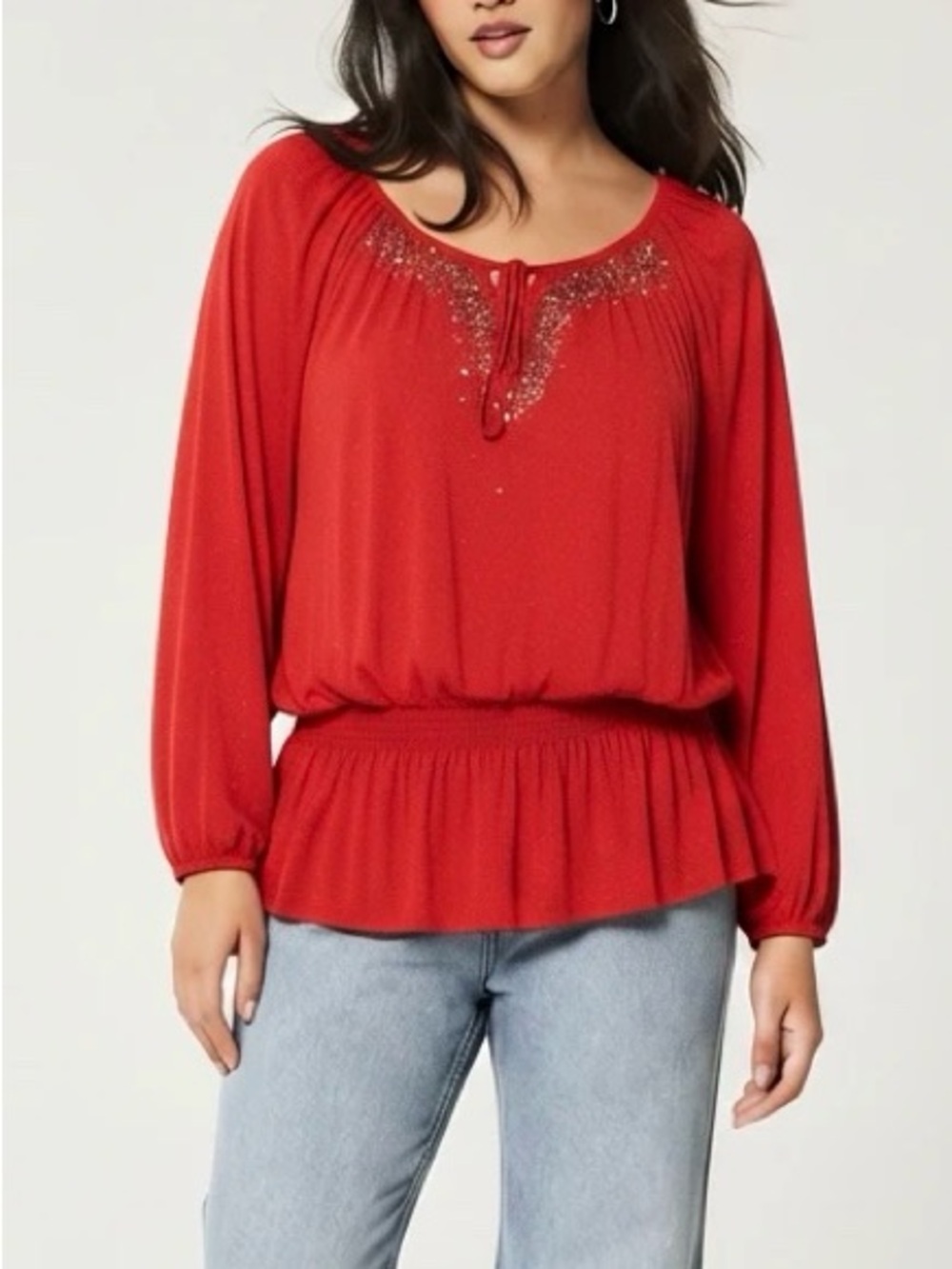 Charter Club Red Long Sleeve Blouse